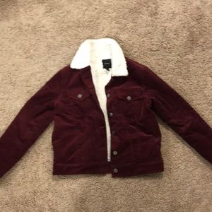 Maroon Fur Lined Corduroy Jacket